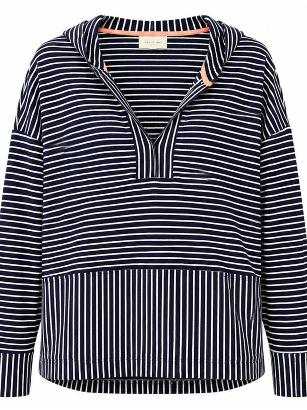 MELLODAY Navy and White Striped Women's Swim Cover-Up with Hood